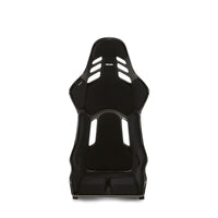 Black racing seat with white accents on a white background