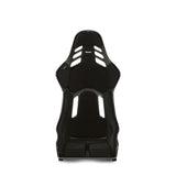 Black racing seat with white accents on a white background