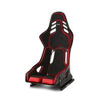 Black and red racing seat on a white background