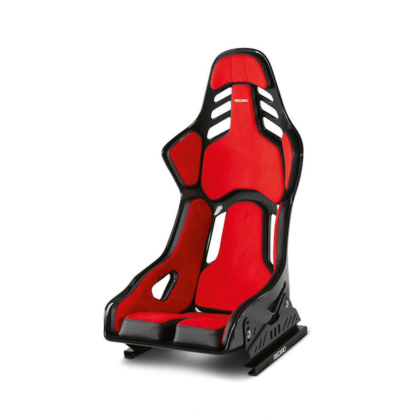 Red and black racing seat on a white background