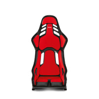 Red and black racing-style chair on a white background