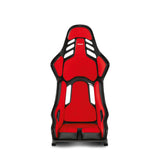 Red and black racing-style chair on a white background