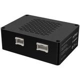 Black electronic device with ports on a white background