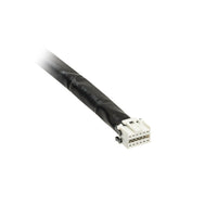 Black cable with a connector on a white background