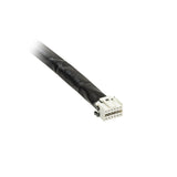 Black cable with a connector on a white background