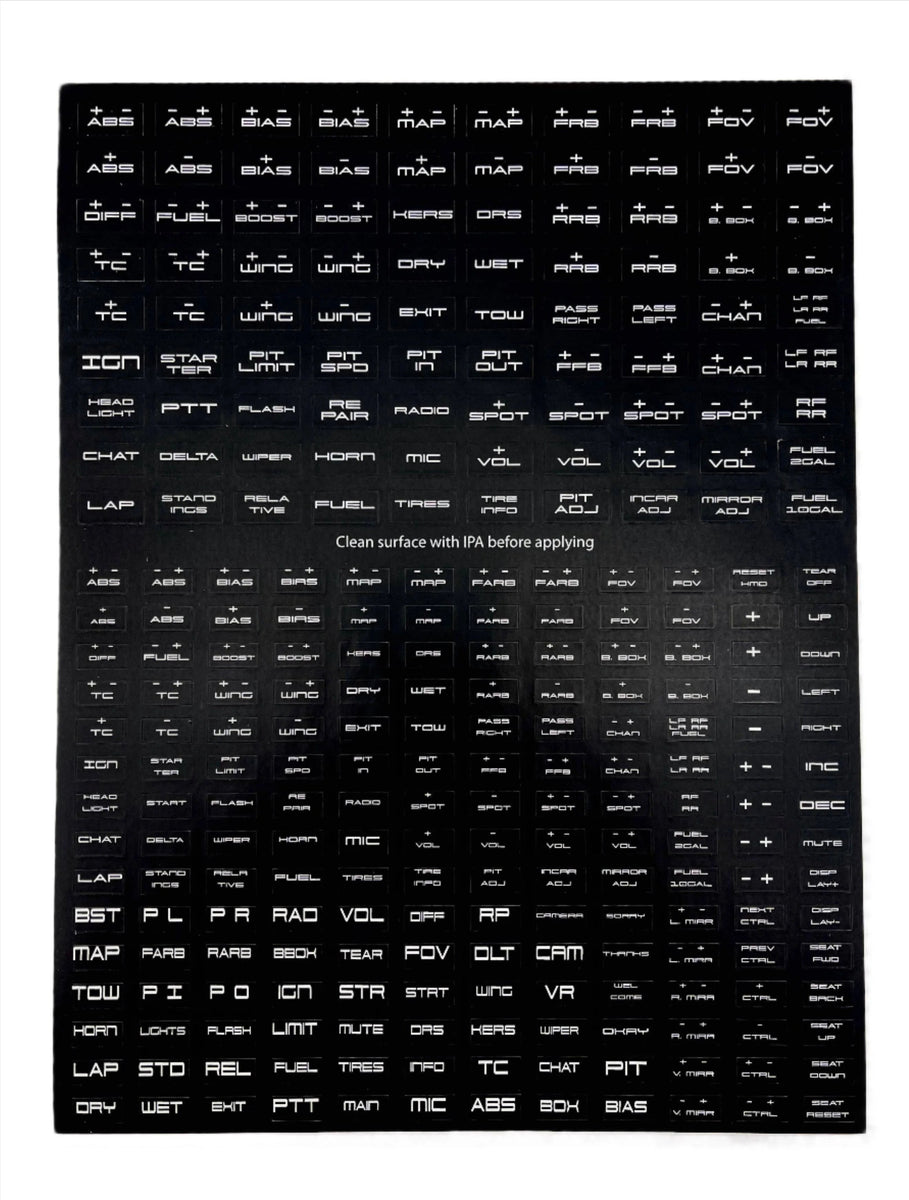 Button Box Label Kit | 270 Labels for Sim Racing – eRacing Association